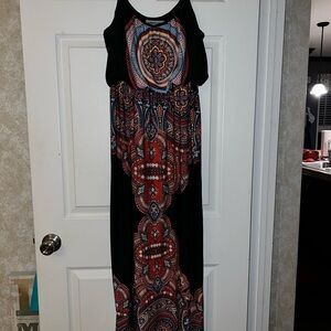 Bailey Blue Black and Red Patterned Maxi Dress